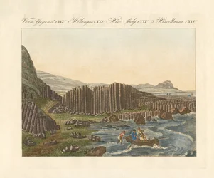 Den gigantiska vallen i Irland (färgad gravyr)