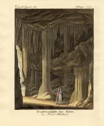 Kalkstensgrottorna (färgad gravyr)