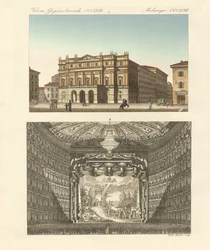 Teatern Della Scala i Milano (färgad gravyr)