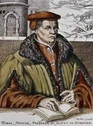 Thomas Muntzer, ca 1600 (handfärgat träsnitt)