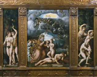 Skapelsens triptyk, Adam och Eva, Evas skapelse, utvisning från paradiset (se även 346195, 346197)