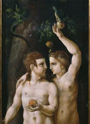 Skapelsens triptyk, Adam och Eva, vänster panel (detalj) (se även 346194, 346195)