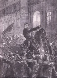 Trochu samlar nationalgardisterna utanför Hôtel de Ville, Cassells Historia om kriget mellan Frankrike och Tyskland, utgiven av Cassell and Company Limited, cirka 1890