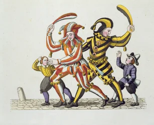 Två gycklare som leker med barn, från gamla Nürnbergs seder och seder i spel och sånger, återutgiven 1831