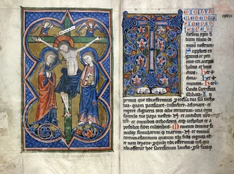 Två sidor från en 1200-talsmissal på latin, från regionen Mellersta Rhen, ca 1250-1300