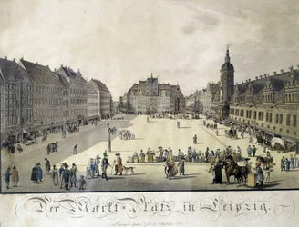 Utsikt över Auerbachs innergård i Leipzig av Gustav Zehl. Gravyr sent 1700-tal.