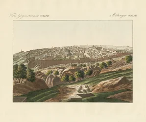 Utsikt över Jerusalem (färgad gravyr)