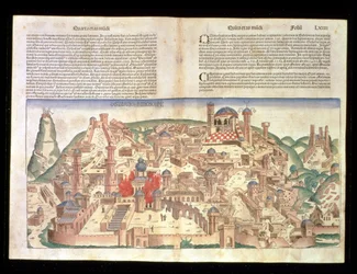Utsikt över staden Jerusalem, från Nürnbergkrönikan av Hartmann Schedel (1440-1514) 1493