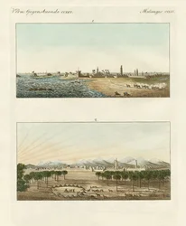 Utsikt över Afrika (färgad gravyr)