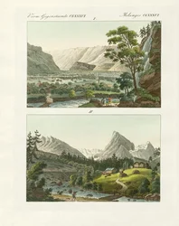 Utsikt över Schweiz (färgad gravyr)