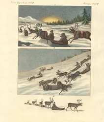 Vinterresor i Lappland (färgad gravyr)