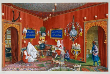 Orientaliskt rum i Villa Lazarovich, Triestes residens för Maximilian av Habsburg (1832-1867), tempera av Germano Prosdocimi
