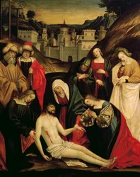 Klagosång över den döde Kristus, ca 1520, målning av Gerolamo Giovenone (1486 eller 1487-1555), olja på panel, Italien