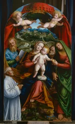 Madonna med barn och den heliga Martha, den heliga Jakob, den heliga Josef och en donator, ca 1543 (olja på panel)
