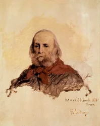 Italian Unite: porträtt av Giuseppe Garibaldi (1807-1882), italiensk patriot. Verk av Gerolamo (Girolamo) Induno (1825-1890)