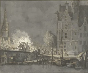 Bränning av tullhusen vid Nieuwebrug i Amsterdam