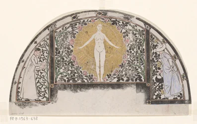 Design för en kalenderram för 1901 med kvinnor och blommor