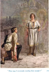 "Hur kan jag vördnadsfullt dyrka dig nog?", illustration från "Shakespeares berättelser om de engelska kungarna", publicerad av George Harrap & Son
