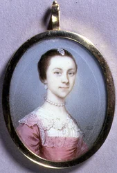Porträttminiatyr av Rachael Chumley, ca 1749 (akvarell på elfenben på kort)