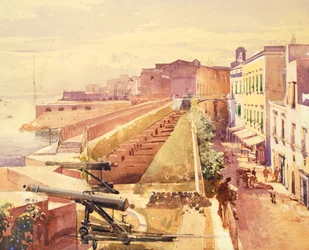 Batteri i Gaeta, av Giacinto Gigante (1806-1876), Italien