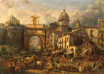 Italien, Neapel, marknad vid Porta Capuana av Giacinto Gigante