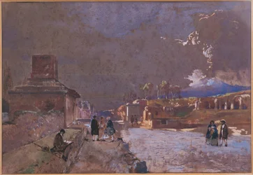 Italien, Gravgatan i Pompeji (akvarell)