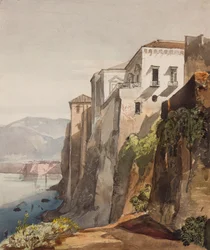 The House of Tasso, Sorrento, med tillägg av prinsessan Maria Annunziata di Borbone (1843-1871), 1853 (penna, wc och gouache på papper)