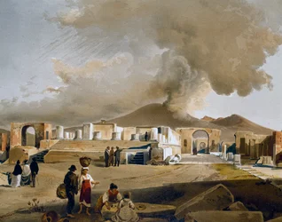 Utsikt över Forum och Jupitertemplet i Pompeji, illustration av Giacinto Gigante (1806-1876) från Pompejis hus och monument, av Fausto och Felice Niccolini