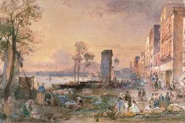Utsikt över Neapel från Marinella, av Giacinto Gigante (1806-1876), penna, akvarell och ceruse (vitt bly) på papper, Italien