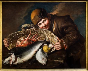 Pojke med en korg med fisk, ca 1734 - 1736