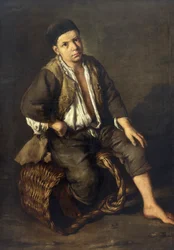 Ärendepojke sittande på en korg, ca 1735 (olja på duk)