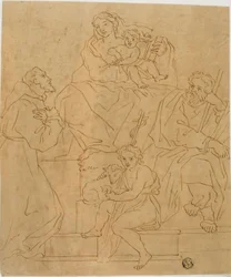 Den heliga familjen med den helige Franciskus av Assisi och Johannes Döparen