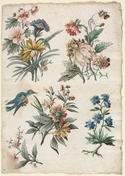 Blommönster med en blå fågel