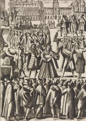 Underhållning som charlataner ger varje dag på Piazza di S. Marco al Populo ..., ca. 1610.