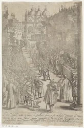 Optocht av muzikanten för Dogepalis Klänning av venetianska män och kvinnor med processionen av Ser.ma Signoria och andra detaljer, d.v.s. triumfer, fester och offentliga ceremonier i den ädlaste venetianska staden