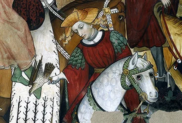 Ungdomens källa. Detalj: en falkonerare med sin fågel. 1418-30