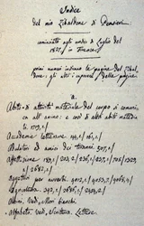 Initiation av manuskriptet till Zibaldone (eller "Pensieri") av Giacomo Leopardi (1798 - 1837). 1817-1832