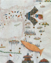 En nautisk karta, detalj av Gran Turco, 1564