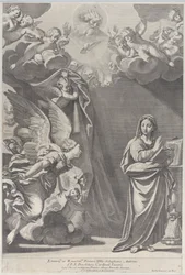 Bebådelsen, med Gabriel och andra änglar till vänster och Gud Fadern ovan, 168..., 1687-1717.