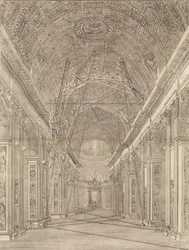 Ställningar uppförda för restaurering av valvet i Peterskyrkan: Översikt..., ca. 1773.