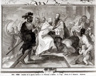 Mötet mellan den helige Ignatios av Antiochia (död ca 107 e.Kr.) och den helige Polykarpos av Smyrna (ca 69-ca 155 e.Kr.)