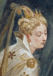 Ansiktet av Sophonisba, detalj av fresk Sophonisba erbjuds gift i närvaro av hennes barn