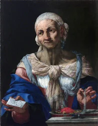 Old Woman with a Pearl Necklace and Letter (Vanitas) - Old Woman with a Pearl Necklace and Letter (Vanitas) - Giovan Battista Langetti (1635-1676). Olja på duk, ca 1663. Nationalgalleriet, Prag