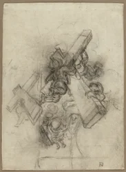 Putti bärande korset (recto); Studier av en hand (verso)