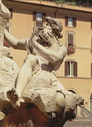 The Fountain of the Four Rivers, detalj av figur som representerar floden Donau, 1648-51 stendetalj av 96887
