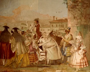 Charlatan, av Giandomenico Tiepolo (1727-1804), fresk, rum med karnevalsscener, i Foresteria (gästhus) på Villa Valmarana 