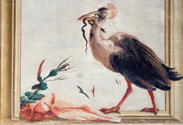 En kasuar som håller en orm i näbben, från det kinesiska rummet i Foresteria, 1757