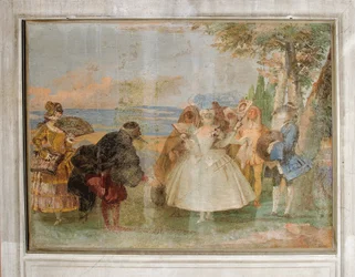 Menuett med Pantaloon och Colombine, från Room of Carnival Scenes in the Foresteria, 1757