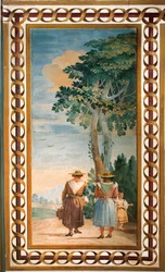 Tre bönder sedda bakifrån, från rummet med rustika scener, i Foresteria, 1757