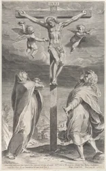 Korsfästelse med Jungfru Maria och Johannes evangelisten, änglar över huvudet, ca. 1593., ca. 1593